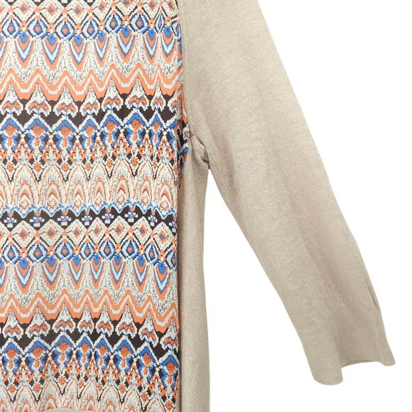 Chicos Open Front Cardigan Womens Size 1 US M/8 Sweater Tan Geometric Back - Picture 16 of 16